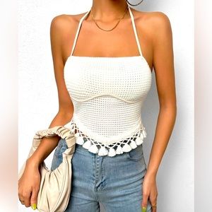 Summer Tassel hem halter top breathable fabric